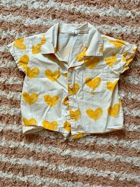 Heart Print Short Sleeve Button-Up Shirt